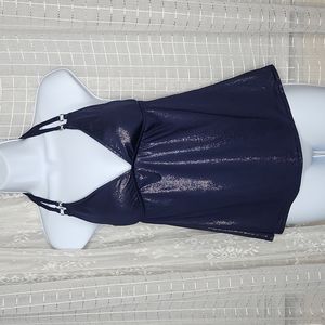 2/$25 or 3/$30 NWT Bisou Bisou Navy Blue W/ Silver Sheen Halter Tankini Top SzS